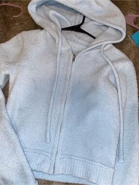 Light Blue Plush Hooded Zip Jacket